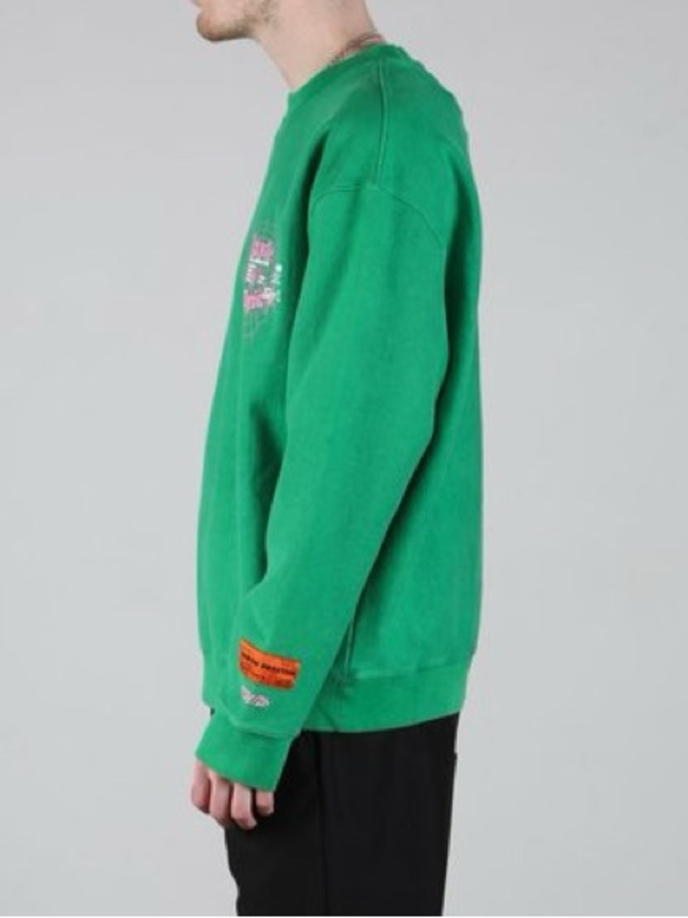 Heron Preston Style Magic Spiderweb Graphic Crewneck Sweatshirt Green L - Picture 2 of 13